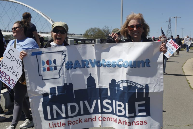 Indivisible Little Rock & Central Arkansas volunteers help lead the March 2026 No Kings 3 march. Photo: courtesy of the organization.